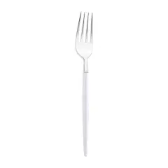 Silver with White Handle Moderno Disposable Plastic Dinner Forks (240 Forks)