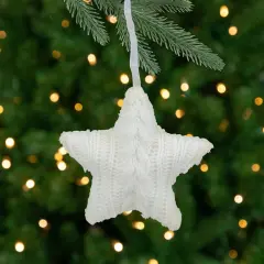 Northlight Plush Cable Knitted Star Hanging Christmas Ornament - 4" - Cream White Ivory