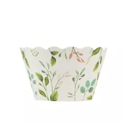 25 White Paper Cupcake WRAPPERS Green Eucalyptus Leaves Print Party Decorations