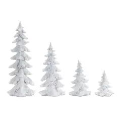 Melrose Flocked Carved Pine Tree Christmas Tabletop Decorations - 13.25" - Set of 4 White