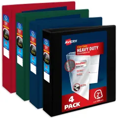 Avery Heavy-Duty View 3 Ring Binders, 2 Inch One Touch Slant Rings, 530-Sheet Capacity, DuraHinge, 2.8 Inch Wide Spine, Customizable Clear Cover and Spine, Assorted Dark Colors (4-Pack of 79638)