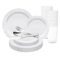 White Vintage Round Disposable Plastic Wedding Value Set (20 Settings)