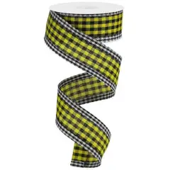 1.5" Gingham Check Edge Ribbon: Yellow/Black (10 Yards)