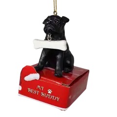 Pug - Black with Bone Ornament