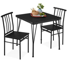 Best Choice Products 3-Piece Indoor Metal Wood Square Dining Table, Furniture Set w/ 2 Chairs Black
