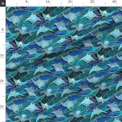 Various Fabrics by the Yard or Fat Quarter Sea Creatures Manta Ray Ocean Life Turquoise Blue Golden Yellow Teal Green Animals Gorgeous Fish Giant Mantas Cobalt Sapphire Custom Printed Fabric by Spoonflower