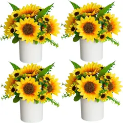 Set of 4 Mini Artificial Sunflowers in Pots &ndash; Faux Floral D&eacute;cor for Home, Office & Events