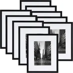 Black 8x10 Picture Frame Set of 10, Matted to 5x7 Picture with Mat or 8x10 Photo without Mat