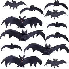 12pcs Halloween Rubber Hanging Bats