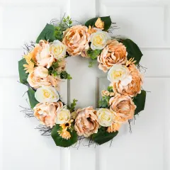 Northlight Rose and Peony Artificial Wreath - 22" - Peach and White Pink