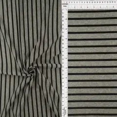 1 Yard French Terry Stripe Knit Fabric 200 GSM, 58/60&Prime; Wide Polyester Rayon Spandex Blend HGREY/BLK