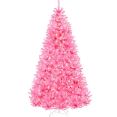 Best Choice Products Pre-Lit Pink Christmas Tree, Artificial Full Holiday Decoration w/ Branch Tips, Incandescent Lights