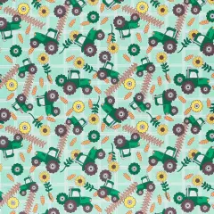 Mook Fabrics Farm Tractors Printed PUL Fabric [60 in. Wide] - By The Yard Green