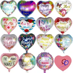 30 Pcs Happy Mother's Day Balloons Party Decorations, 18 Inch Heart Love You Mom Balloons, Colorful Mylar Foil Balloon with Ribbon for Mother Grandmother Birthday Supplies, Meaningful Mother's Day!