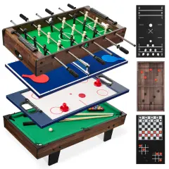 Best Choice Products 11-in-1 Kids Combo Game Set w/ Ping Pong, Foosball, Air Hockey, 5 Accessory Bags Dark Wood