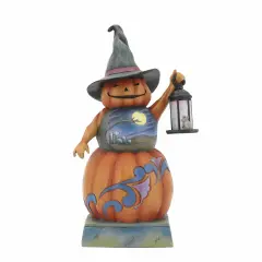 Jim Shore 9.25 In From Dusk Til Dawn Halloween Figurine , Lightweight Halloween Decor Halloween Scene Pumpkin Handcrafted Orange
