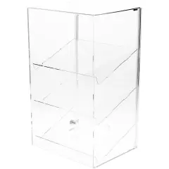 Plymor Clear Acrylic Locking Display Case with Sliding Back, 3 Angled Shelves