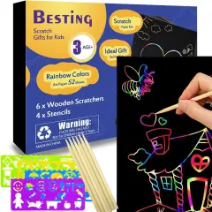 52 Pcs Rainbow Scratch Paper Art Set