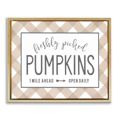 Freshly Picked Pumpkins Country Farm Plaid SignFloating Frame Canvas Art Gold