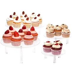 4 Piece Round Acrylic Cake Stand for Dessert Table, Clear Risers for Weddings, Birthday Parties, and Candy Bar (4 Sizes)