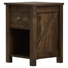 Farmhouse Bedroom Nightstand with Drawer and Open Shelf Rustic Pine