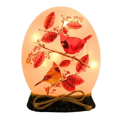 Stony Creek 5.75 In Cardinal W/ Aspen Lit Orb Base Thanksgiving Lighted Glass Accent , Thanksgiving Decor Lighted Fall Glass Orb Clear