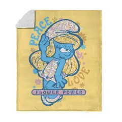 Smurfs Silk Touch Sherpa Throw Blanket Peace Love