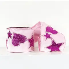 4" Hearts and Stars Velvet Ribbon: Light Pink (5 Yards)