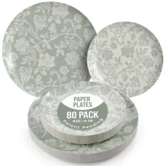 Earthtrends Heavy Duty Paper Plates for parties &ndash; Includes 8-Inch Paper Dessert Plates and 10-Inch Paper Dinner Plates &ndash; Disposable Floral Paper Plates for Parties, Weddings, Events, BBQs, Birthdays, Catering, Holidays &ndash; Elegant Tableware Set Gracy 80