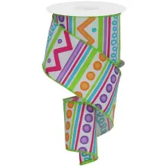 2.5" Tribal Stripes Ribbon: White (10 Yards)