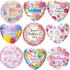 Mothers Day Balloons Kit 18'' Happy Mother&rsquo;s Day Foil Balloons Flower Aluminum Balloons Set for Mothers Day Party Decoration Birthday Holiday Celebration Supplies (9Pcs)