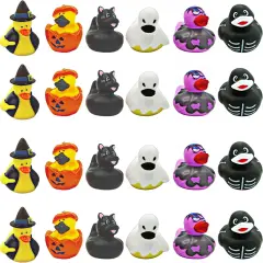 4E's Novelty Halloween Rubber Ducks Bulk 24 Pack &ndash; 6 Designs Pumpkin, Cat, Zombie, Witch, Skeleton & Ghost &ndash; 2.5" Halloween Party Favors, Goodie Bag Fillers, Jeep Ducking, Trick or Treat Toys