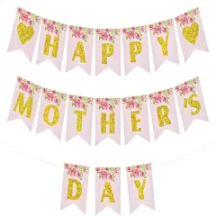 Happy Mother's Day Banner Decorations - Assorted Color Floral Pattern Mom's Garland Sign Mother's Day Bunting Banner