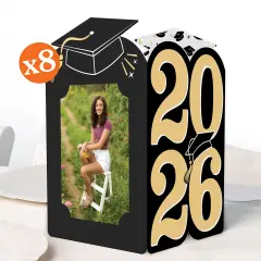 Big Dot of Happiness Black & Gold 2025 Graduation Photo Holder Centerpieces, 4x6 Picture Display Box, Table Decoration Centerpiece for Grad Party Decor, 8 Count