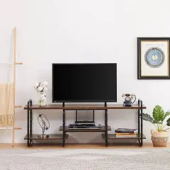 Wood Metal TV Stand with Open Shelves for TVs up to 60 Inches Brown
