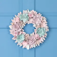Northlight Wooden Floral Artificial Spring Wreath with Thistles- 13.5" - Pink and Blue