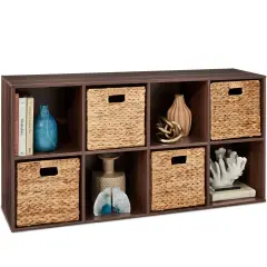 Best Choice Products 8-Cube Bookshelf, 11in Display Storage System, Organizer w/ Removable Back Panels Walnut