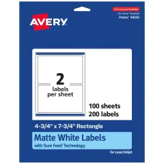Avery Matte White Rectangle Labels, 4.75" x 7.75"