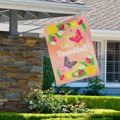 Northlight Life is Beautiful Pink Floral Outdoor House Flag 28" x 40"