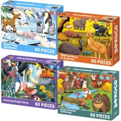 4 Set 60 Pcs Puzzles for Kids | Polar Pals,Birds, Animals