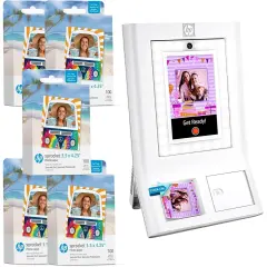 HP Sprocket Photobooth 3x4" Photo Printer Bundle w/3.5 x 4.25&rdquo; Zink Photo Paper (500 Sheets) White