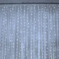 300 LED 12 Strand Twinkling Curtain Light Plug in White