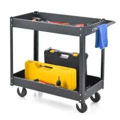 Costway 2-Tier Utility Cart Metal Service Cart Rolling Tool Storage Organizer with Handle