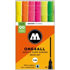 Molotow ONE4ALL Acrylic Paint Marker Character 6-Color Set, 2mm, Assorted Colors, 1 Set Each Neon Set - 2mm