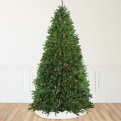 Northlight 12' Pre-Lit Rockwood Pine Artificial Christmas Tree, Multi LED Lights Green