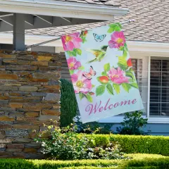 Northlight Welcome Hummingbird Floral Outdoor House Flag 28" x 40" Blue