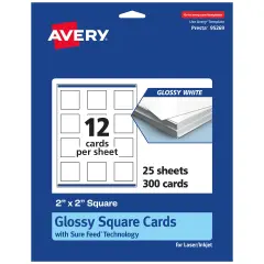 Avery 2" x 2" Square, Glossy White Square Cards
