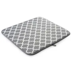 Norpro 16" x 18" Washable Microfiber Dish Drainer Glass Drying Mat Pad - Grey Trellis Pattern
