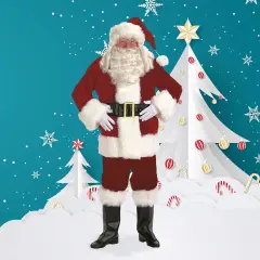 The Costume Center 7-piece Burgundy Velvet Santa Suit Christmas Costume - Adult Size XLarge Black