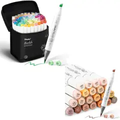 Ohuhu Honolulu 72 Colors + 24 Skin Tones Alcohol-Based Markers, Brush & Chisel, Dual Tips Art Markers Bundle